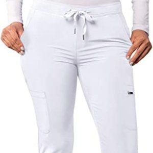 ADAR Brand New Women's Skinny Leg Cargo Drawstring Scrub White Pants